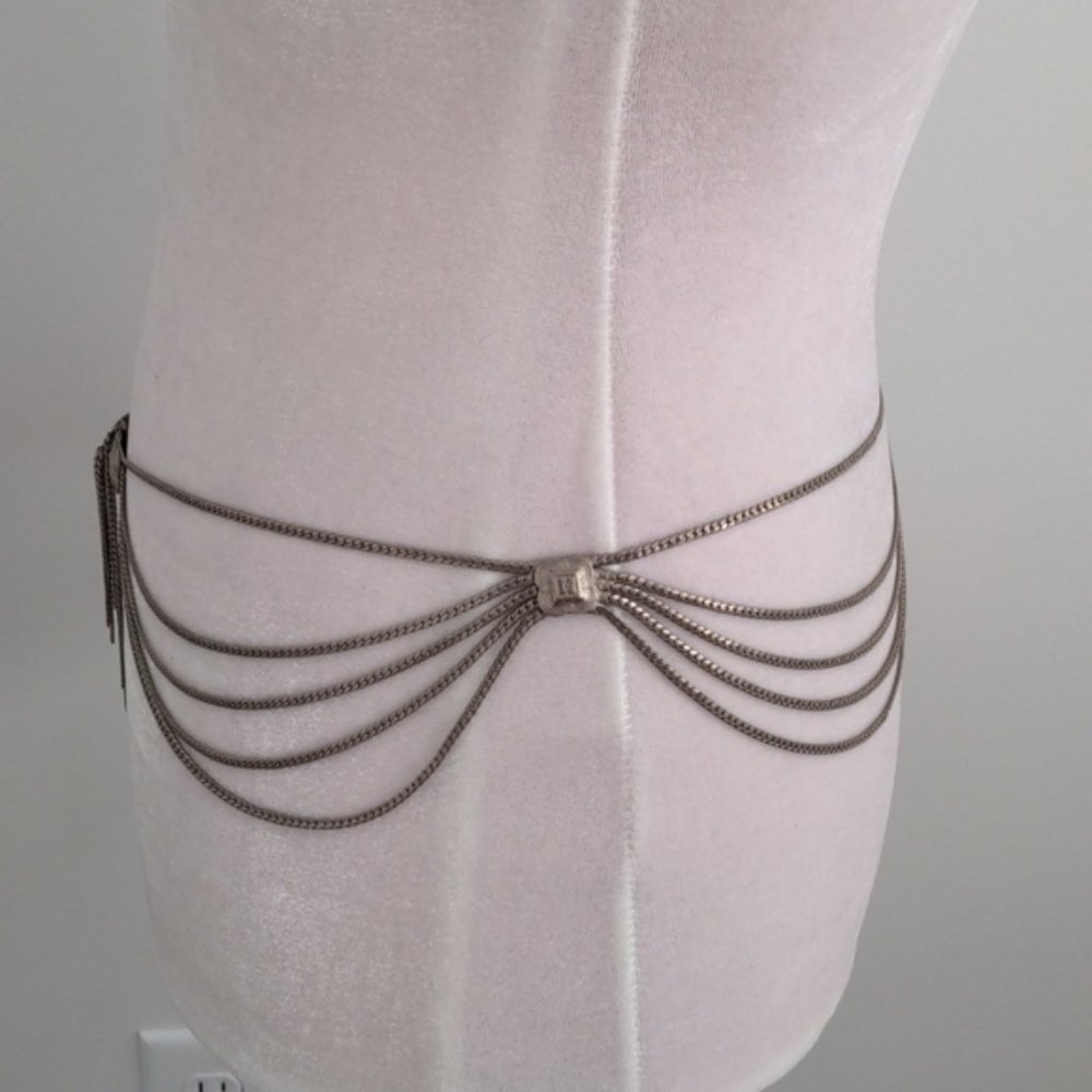Christian Dior Belt Multi Strand Silver Chain Hip Belt Conchos Vintage - Picture 5 of 13